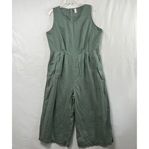 Grae Cove Womens Size XXL Romper 100% Linen Jumpsuit Green Minimalist Beach